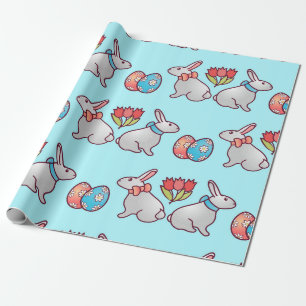 Bunny seamless pattern with easter eggs and a bouq wrapping paper