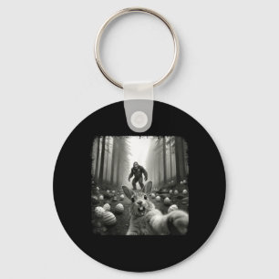 Bunny Selfie with Bigfoot Funny Easter Shirts Men Key Ring