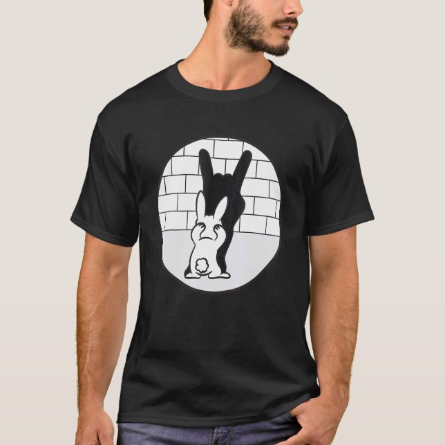 Bunny Shadow Play Devil Horns - Black And White T-Shirt (Front)