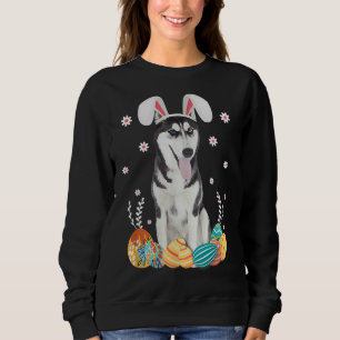 Bunny Siberian Husky Dog Happy Easter Day Egg Hun Sweatshirt
