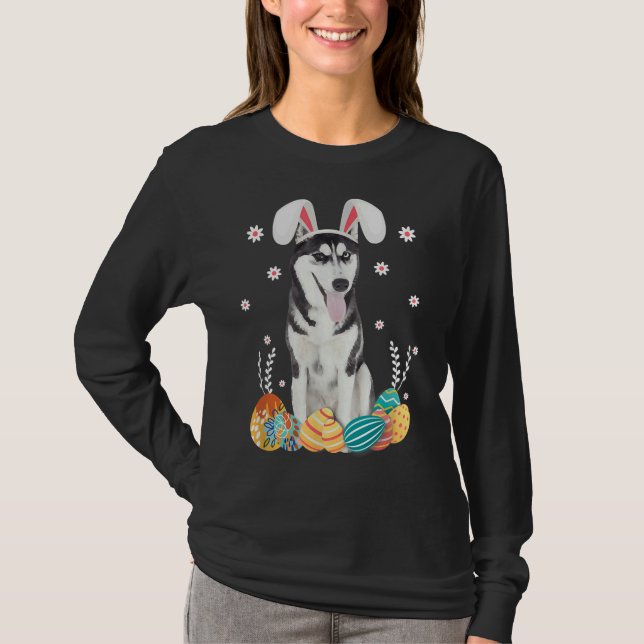 Bunny Siberian Husky Dog Happy Easter Day  Egg Hun T-Shirt (Front)
