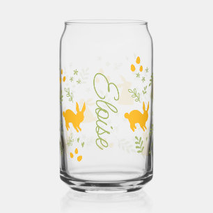 Bunny Silhouette & Greenery Pattern Personalised Can Glass