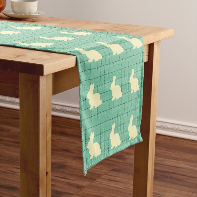 Bunny Silhouette Plaid Pattern Table Runner (In Situ)
