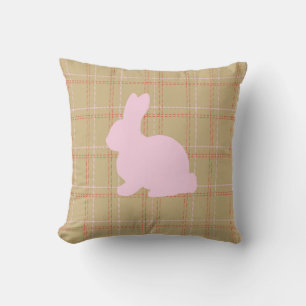 Bunny Silhouette Plaid Throw Pillow