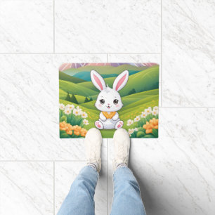 Bunny sitting in a field Iillustration Doormat