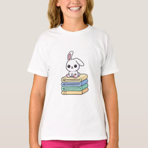 Bunny Sitting on Colourful Books Kids T-Shirt