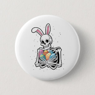 Bunny Skeleton Holding Easter Eggs Funny Easter Da 6 Cm Round Badge