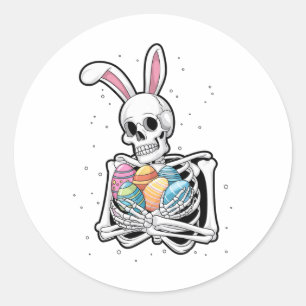 Bunny Skeleton Holding Easter Eggs Funny Easter Da Classic Round Sticker