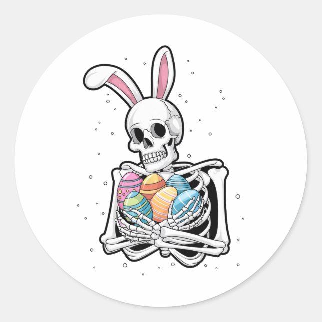 Bunny Skeleton Holding Easter Eggs Funny Easter Da Classic Round Sticker (Front)