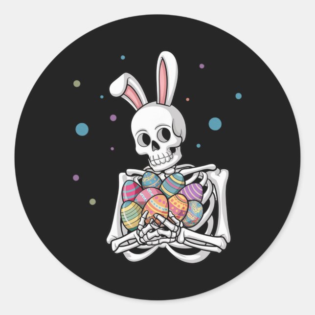 Bunny Skeleton Holding Easter Eggs Funny Easter Da Classic Round Sticker (Front)