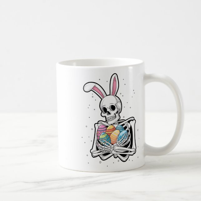 Bunny Skeleton Holding Easter Eggs Funny Easter Da Coffee Mug (Right)