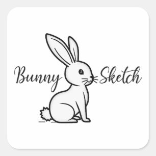 Bunny Sketch – Hand Drawn Rabbit - Autocolante Square Sticker