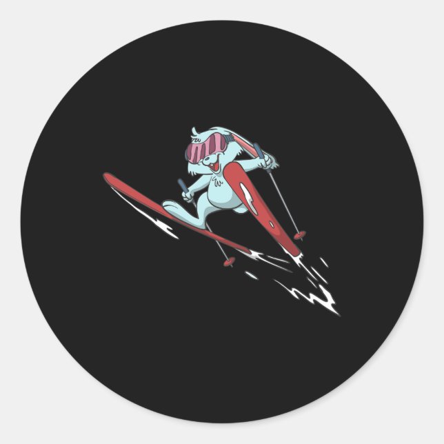Bunny Ski Flying  Classic Round Sticker (Front)