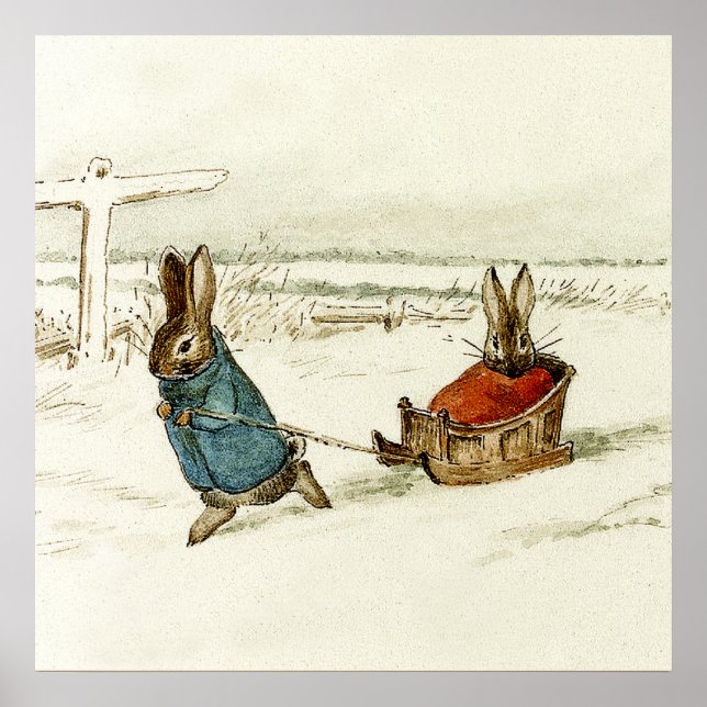 “Bunny Sleigh Ride” by Beatrix Potter Poster (Front)