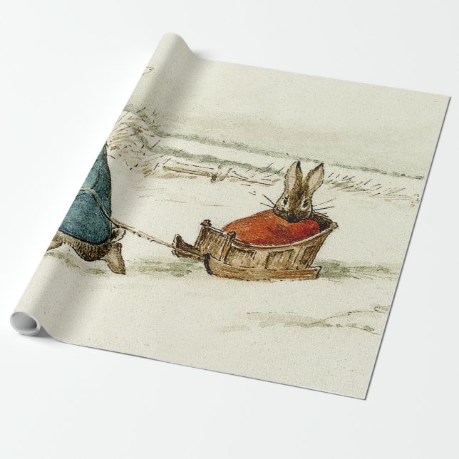 “Bunny Sleigh Ride” by Beatrix Potter Wrapping Paper (Unrolled)