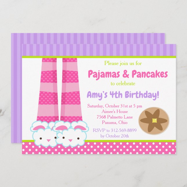 Bunny Slippers Pyjamas & Pancakes Birthday Party Invitation (Front/Back)
