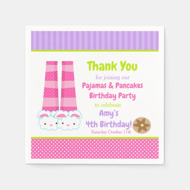 Bunny Slippers Pyjamas & Pancakes Birthday Party Napkin (Front)