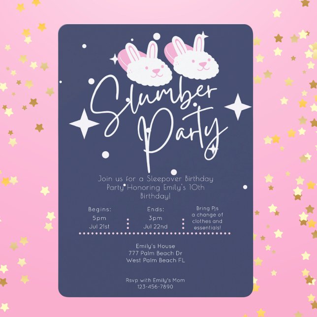 Bunny Slippers Slumber Party Sleepover Birthday Invitation (Creator Uploaded)