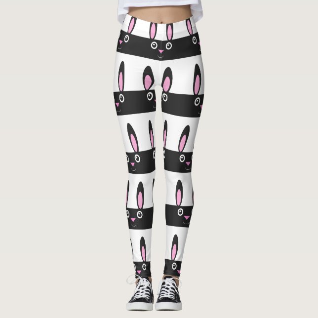 Bunny Smile Stripe Pattern Leggings (Front)