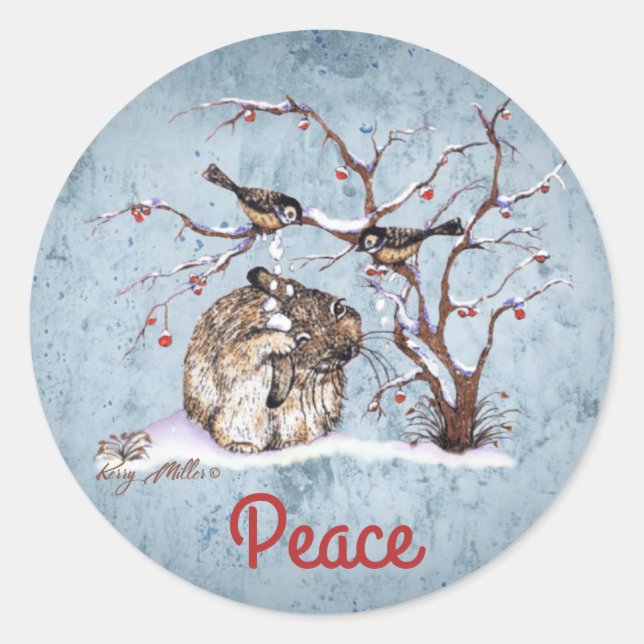 Bunny & Snow Birds Classic Round Sticker (Front)
