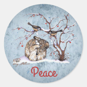Bunny & Snow Birds Classic Round Sticker