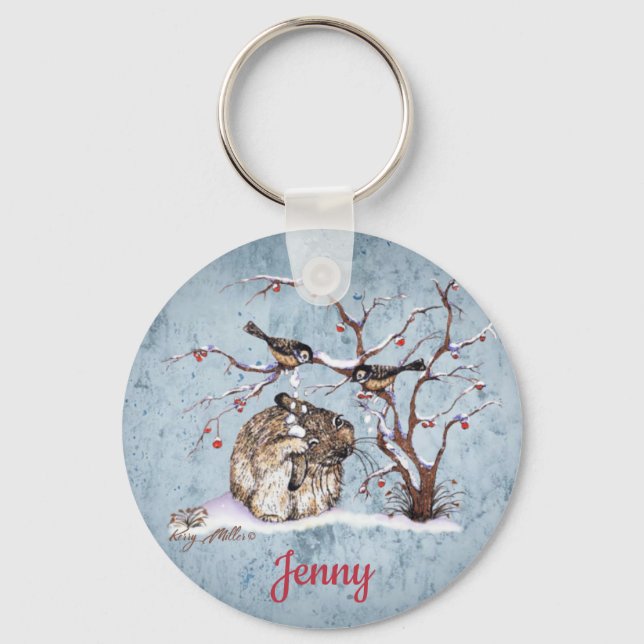 Bunny & Snow Birds Key Ring (Front)