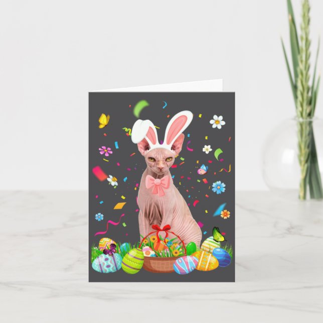Bunny Sphynx Cat Easter Egg Card (Front)