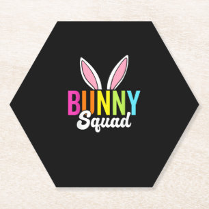 Bunny squad, matching easter rabbit ears, Easter p Paper Coaster