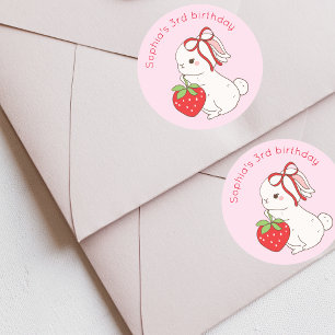 Bunny Strawberry Pink Birthday Classic Round Sticker