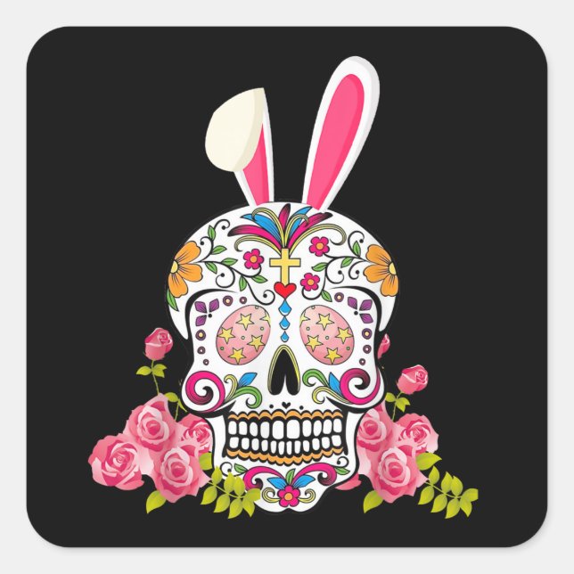 Bunny Sugar Skull Mexican Skull Lover Gift Square Sticker (Front)