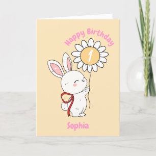 Bunny Sunflower Balloon Happy Birthday Card