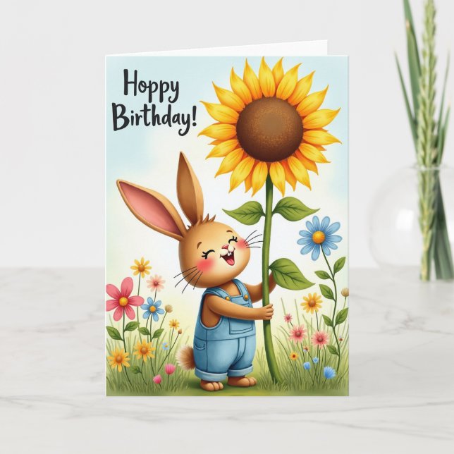 Bunny Sunflower Birthday Card (Front)