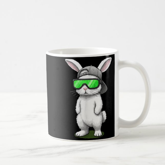 Bunny sunglasses cap cool rabbit pixel easter day coffee mug (Right)