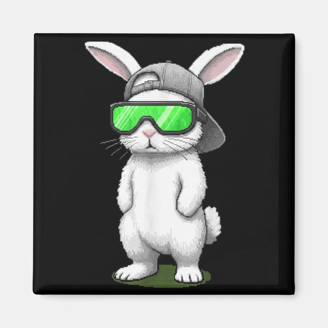 Bunny sunglasses cap cool rabbit pixel easter day magnet (Front)
