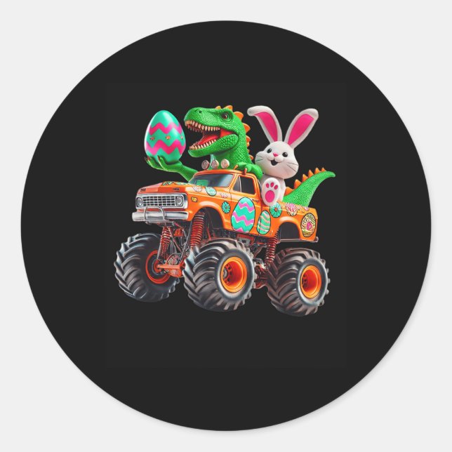 Bunny T-rex Easter Monster Truck Dino Funny Boys K Classic Round Sticker (Front)
