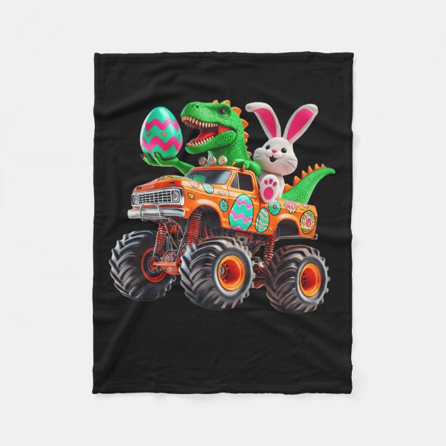 Bunny T-rex Easter Monster Truck Dino Funny Boys K Fleece Blanket (Front)