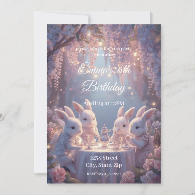 Bunny Tea Party Birthday Invitation – Dreamy Fairy (Front)