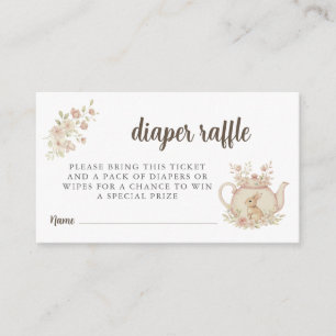 Bunny Teapot Floral Diaper Raffle TickeT Enclosure Card