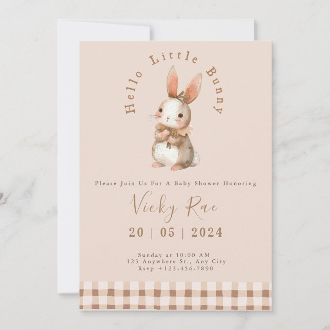 Bunny themed Babyshower for baby girl chequerboard Invitation (Front)