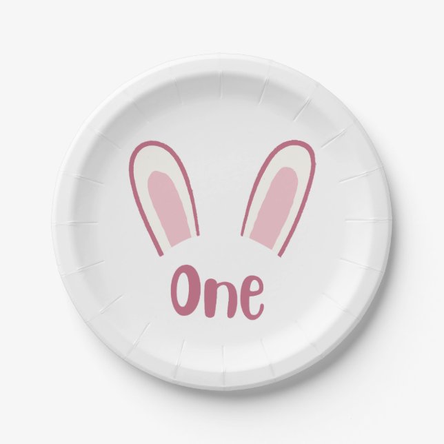 Bunny themed "first" birthday party plates  (Front)