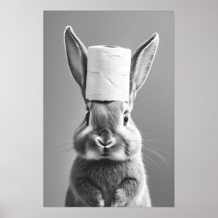 Bunny Toilet Paper Roll Bathroom Print, Funny Poster
