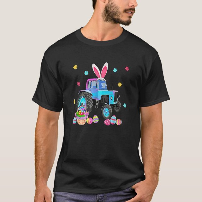 Bunny Tractor Easter Eggs Basket Farm Funny Boys G T-Shirt (Front)