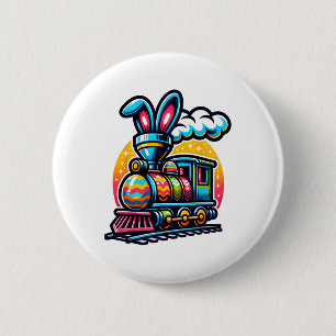 Bunny Train Railroad Easter Egg Kids Toddler Boys 6 Cm Round Badge