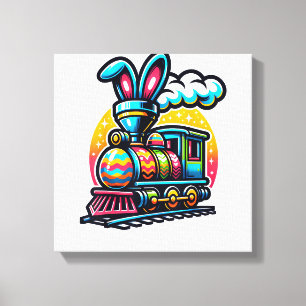 Bunny Train Railroad Easter Egg Kids Toddler Boys  Canvas Print