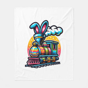 Bunny Train Railroad Easter Egg Kids Toddler Boys  Fleece Blanket