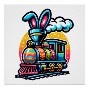 Bunny Train Railroad Easter Egg Kids Toddler Boys  Poster
