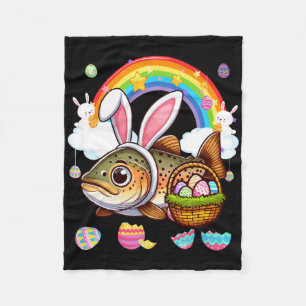 Bunny Trout Fish Easter Hunting Eggs Bysket Colorf Fleece Blanket