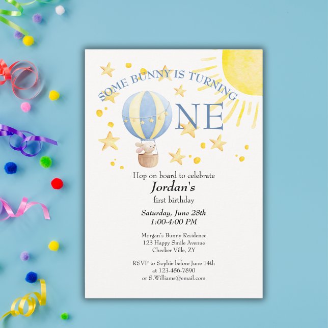 Bunny Turning One Around The Sun Boys 1st Birthday Invitation (Creator Uploaded)
