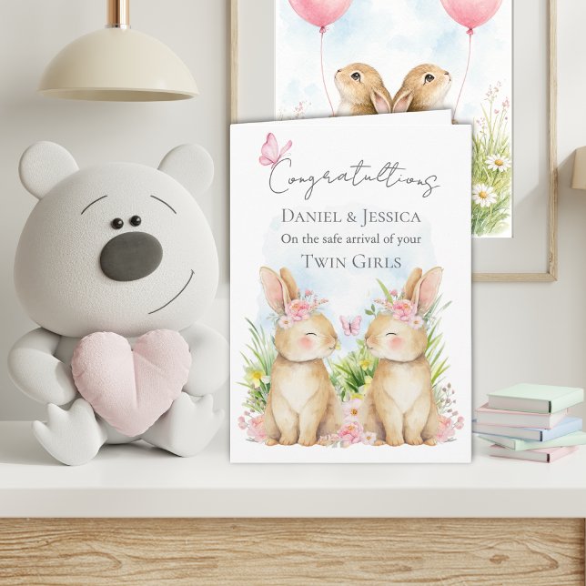 Bunny Twin Congratulations Folded Greeting Card (Creator Uploaded)