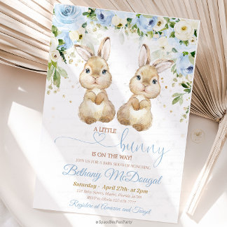 Bunny twins baby shower invitation
